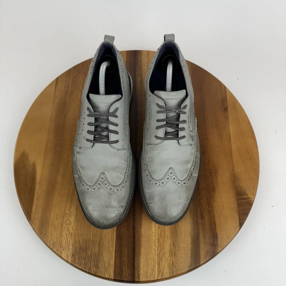 Mens Cole Haan Grand Evolution Grey Leather Wing Tip Oxford Shoes Size 11‎ M GUC